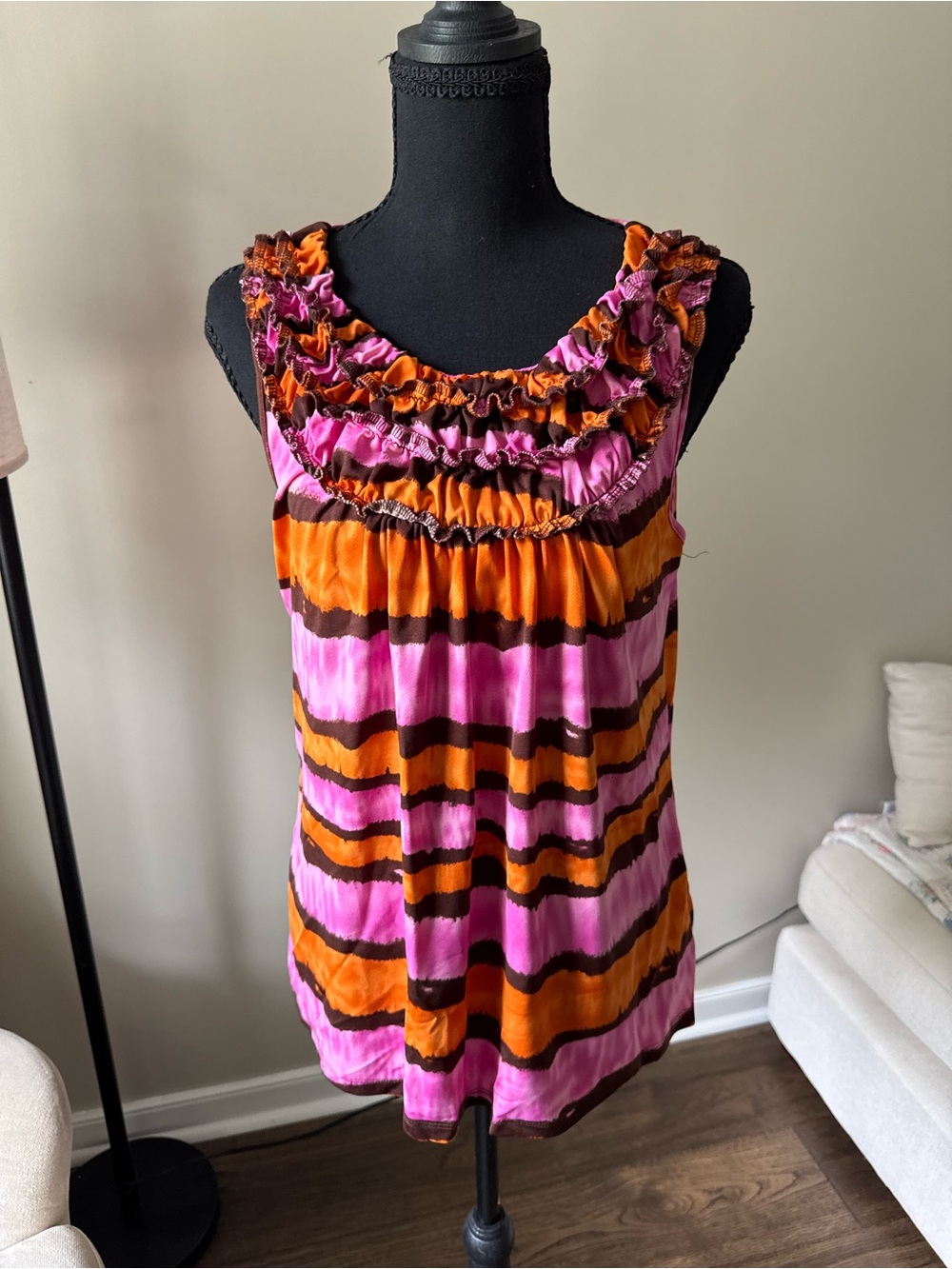 august silk Pink & Orange Striped Ruffle Neck Camisole